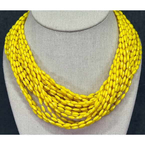 1950's Vintage Flapper Style Bright Yellow Necklace - Picture 1 of 5